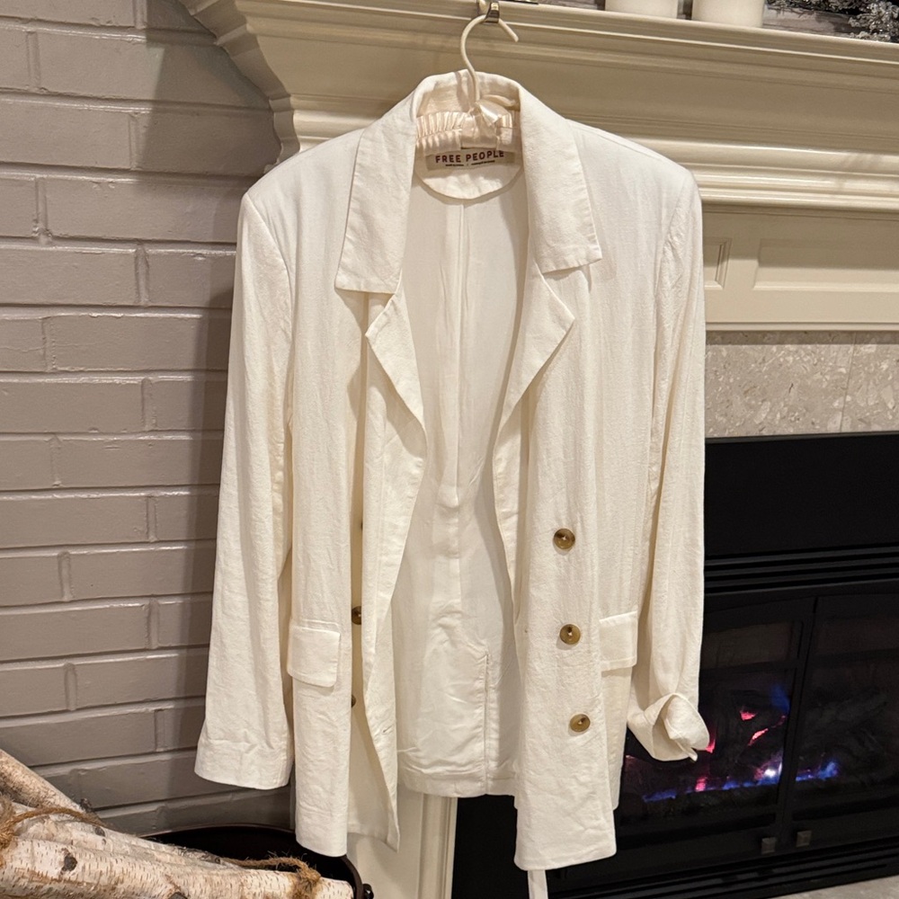 Free People Cream Linen Blend Blazer